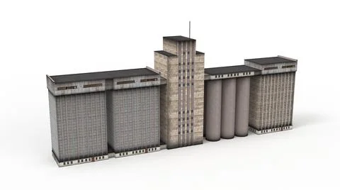 Old industrial building render on a white background. 3D rendering 스톡 일러스트