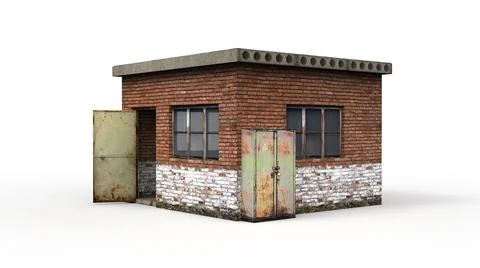 Old industrial building render on a white background. 3D rendering Ilustración de archivo