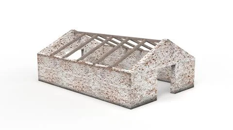 Old industrial building render on a white background. 3D rendering Stock Illustration