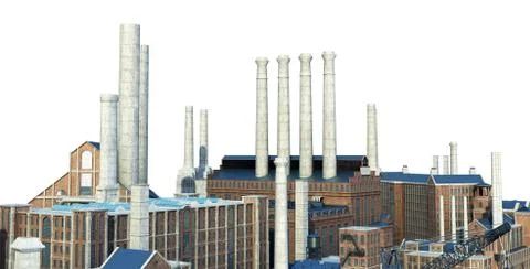 Old industrial buildings  3d rendering image on white Stock Illustration