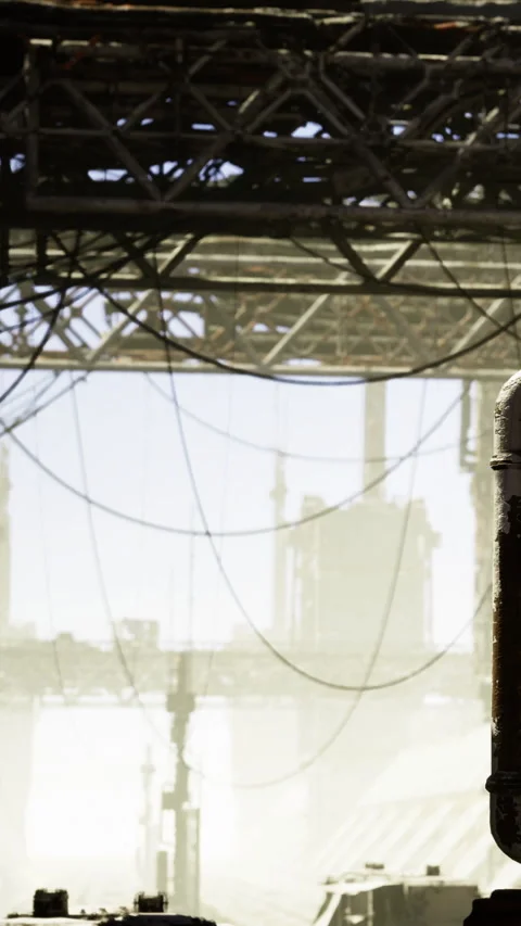 Old industrial site with metal structures and cables in a dusty environment Stock Footage 331368570