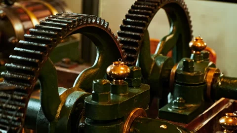 Old industrial steam engine in motion Stock Footage 321743793