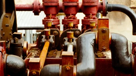Old industrial steam engine in motion Stock Footage 323043218