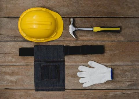 Old instruments constructor or renovation for build and repair house on woode Stock Photos