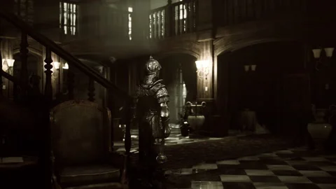 Old interior castle with knight armor Stock-Footage 158931620