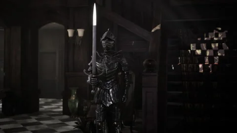 Old interior castle with knight armor Видео 160191626