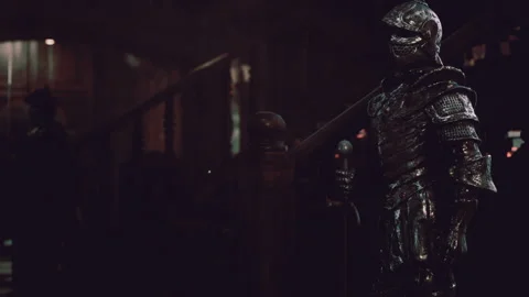 Old interior castle with knight armor Видео 160748675