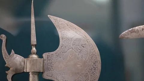 The old Iranian halberd. Video stock 85673398