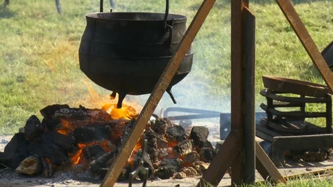 Old Irish Pot Over Turf Fire Stock Footage 89664233