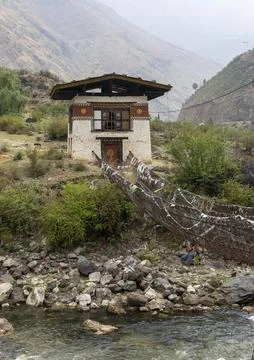 Old iron chain bridge of Tachog Lhakhang monastery, Wangchang Gewog, Paro, .. Photos