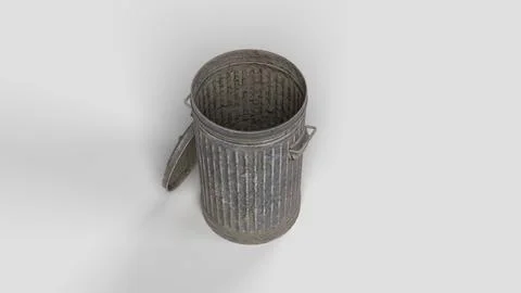Old iron garbage can on the white set, top view Illustrazione stock