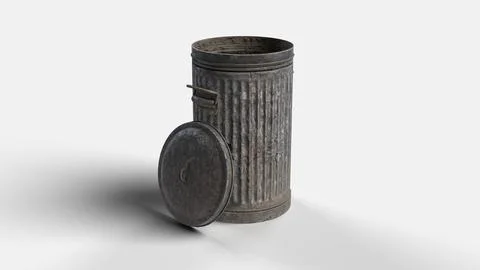 Old iron garbage can in the white setting, left side view Stock Illustration
