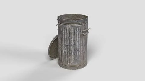 Old iron garbage can on white backdrop, right side view Stock Illustration