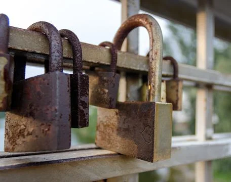 Old iron padlock close up Stock Photos