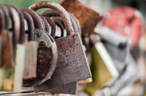 Old iron padlock close up Stock Photos