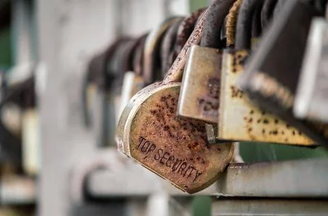 Old iron padlock close up Stock Photos