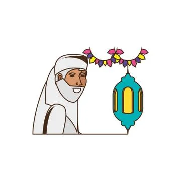 Old islamic man with lantern hanging 스톡 일러스트