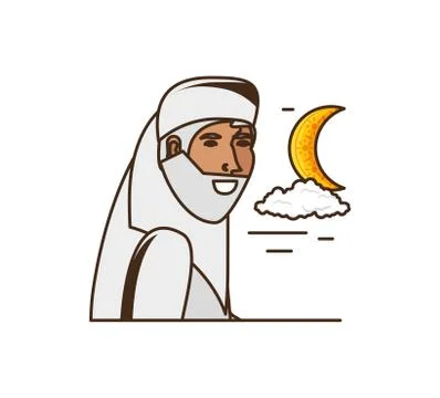 Old islamic man with moon 스톡 일러스트