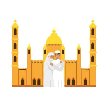Old islamic man with son in mosque building 스톡 일러스트