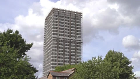 The old ITV London Studios on London's Southbank covered in scaffolding Stock Footage 205568938