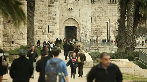 Old Jaffa Gate in Jeruslaem's Walls 1 Stock Footage 49699963
