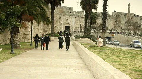 Old Jaffa Gate in Jeruslaem's Walls 2 Stock Footage 49700105
