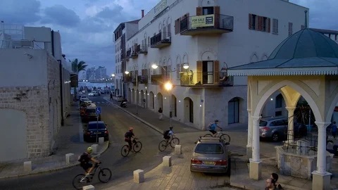 Old jafo evening streets overlooking Tel Aviv Stock Footage 94850177