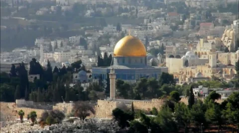 Old Jerusalem with Gold Dome of the Rock Stock-Footage 42013414