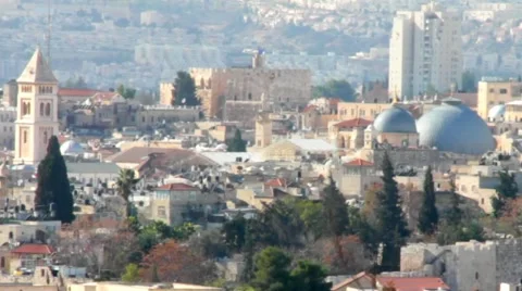 Old Jerusalem landscape from Mount Scopus at the winter day Stock Footage 41854479