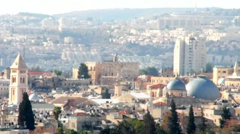 Old Jerusalem landscape from Mount Scopus at the winter day Stock Footage 41854509