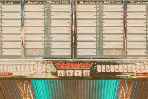 Old jukebox with empty music labels Stock Photos