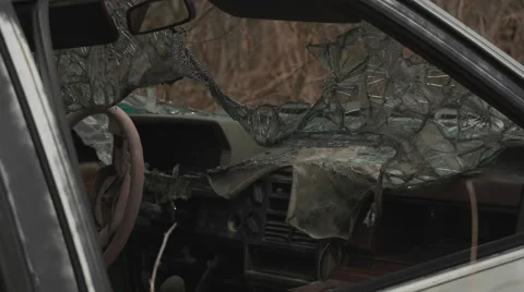 Old Junked Car with Broken Windshield Stock-Footage 62511045