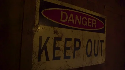 An old Keep Out danger sign on the gate Stock Footage 80302048