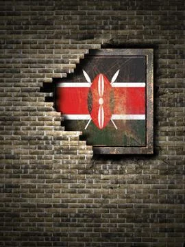 Old Kenya flag in brick wall Stock Illustration