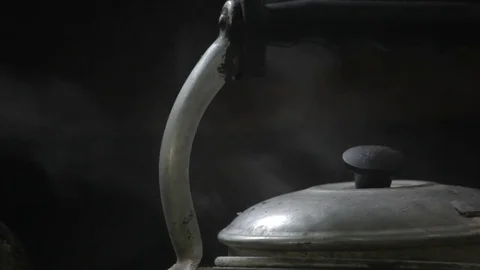 Old kettle boiling water Stock Footage 72102774