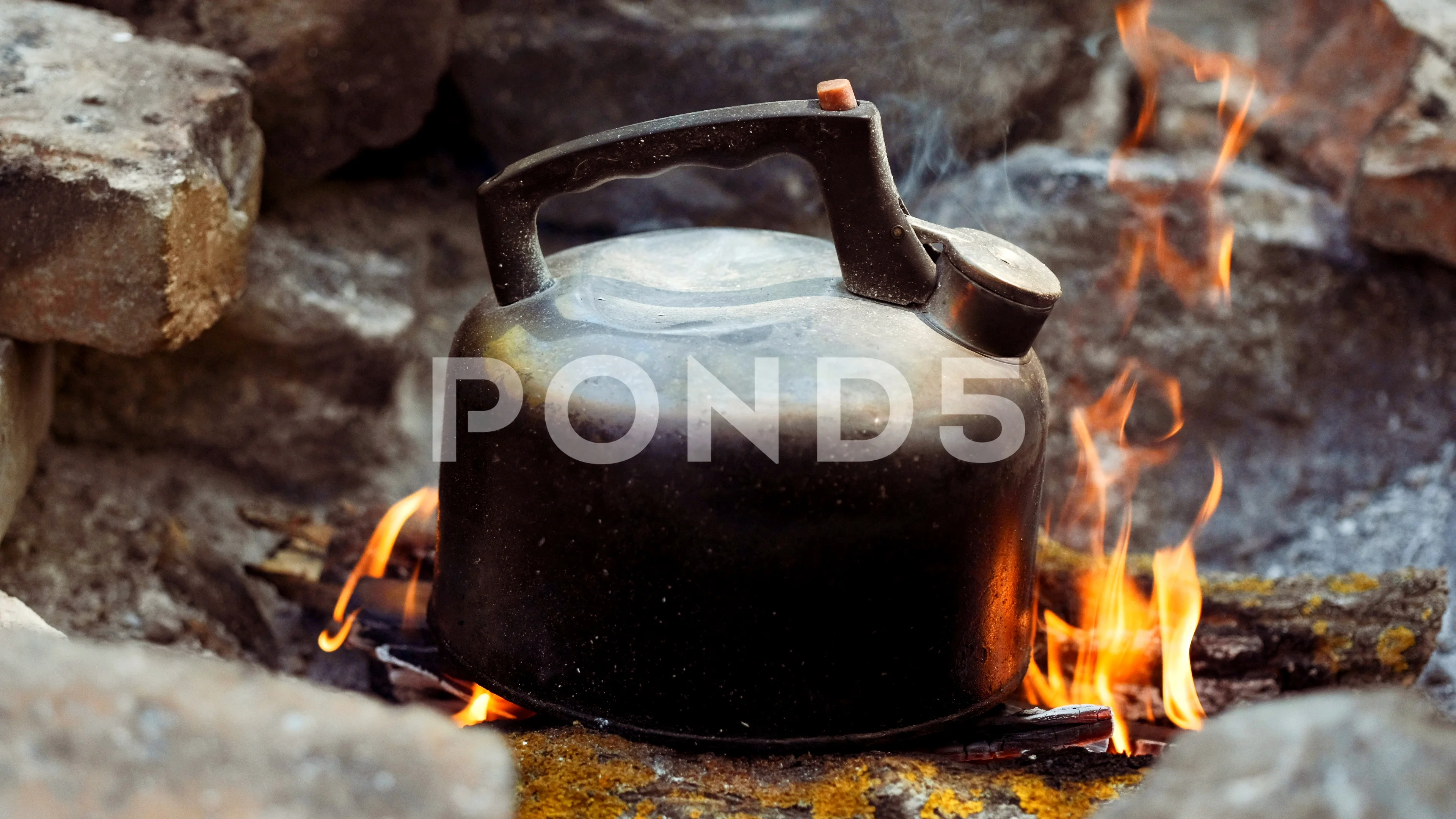 Teapot and kettle on a fire in the summer Stock Photo by ©evdoha 12385127