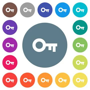 Old key flat white icons on round color backgrounds Stockillustratie