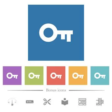 Old key flat white icons in square backgrounds Stock Illustration