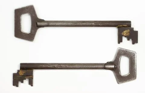 Old key isolated. Keys on table. Ancient keys, used for long time. Vintage key Stock Photos
