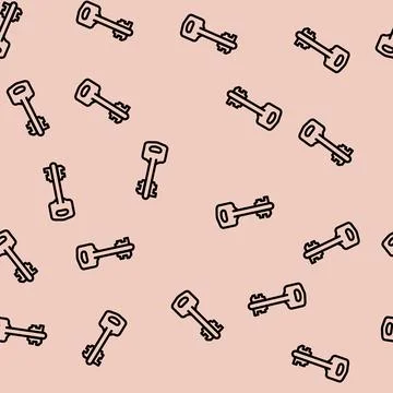 Old key line vector seamless pattern Stock Illustration