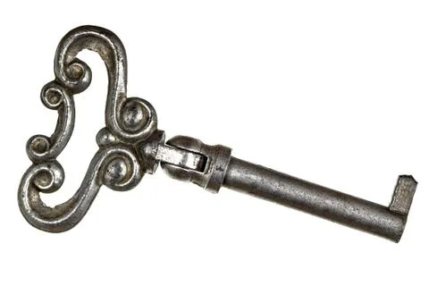 Old key from lock, isolated on white background Stock Photos
