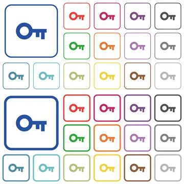 Old key outlined flat color icons Stock Illustration
