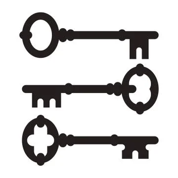 Old key silhouette set Stock Illustration