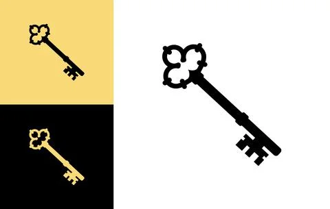 Old key vector house icon logo. Old key silhouette antique lock illustration Stock Illustration