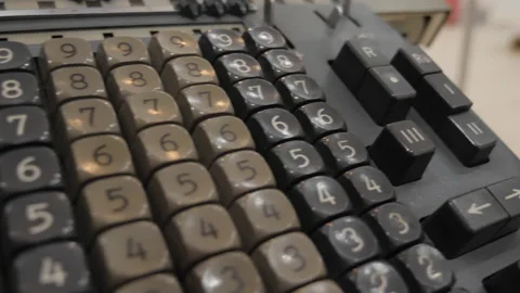 Old Keyboard Of Retro Computer In Research Center Stock Footage 229640312