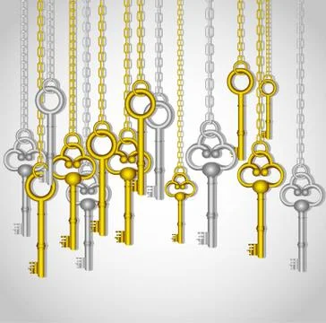 Old keys hanging from gold and silver link chain Stock Illustration