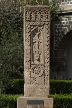 Old khachkars on the territory of the monastery in Echmiadzin (Vagharshapat), Stock-Fotos