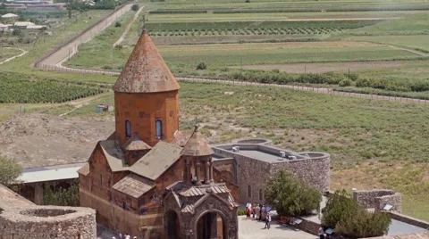 Old Khor Virap monastery near Ararat and Armenian-Turkey border Stock Footage 65337232