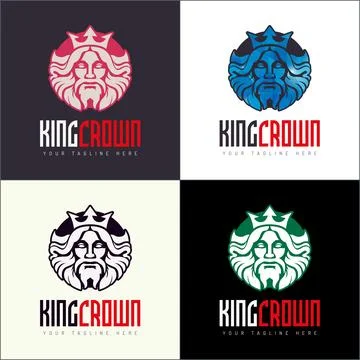 Old King Crown face head logo set design template Stock Illustration