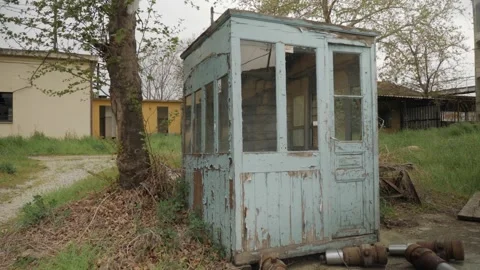 Old kiosk in an old train constraction site Stock Footage 262463184